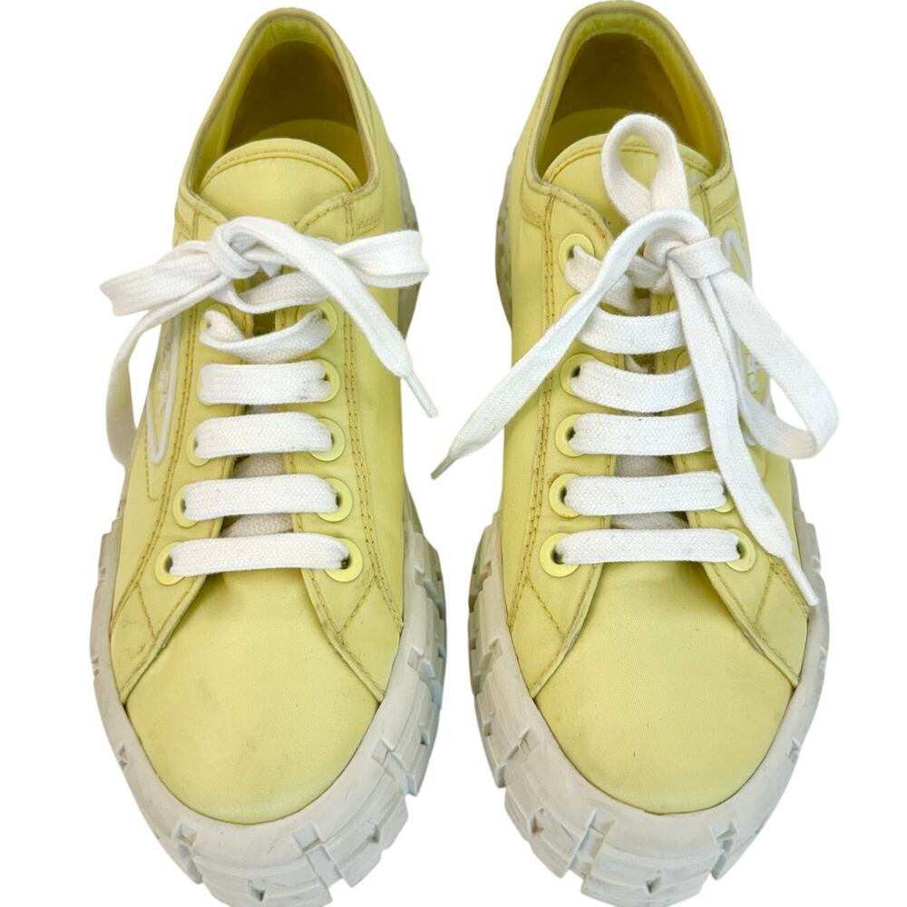 Prada Re-Nylon Double Wheel Gabardine Sneakers Platform Butter Yellow 37.5 - Picture 3 of 16